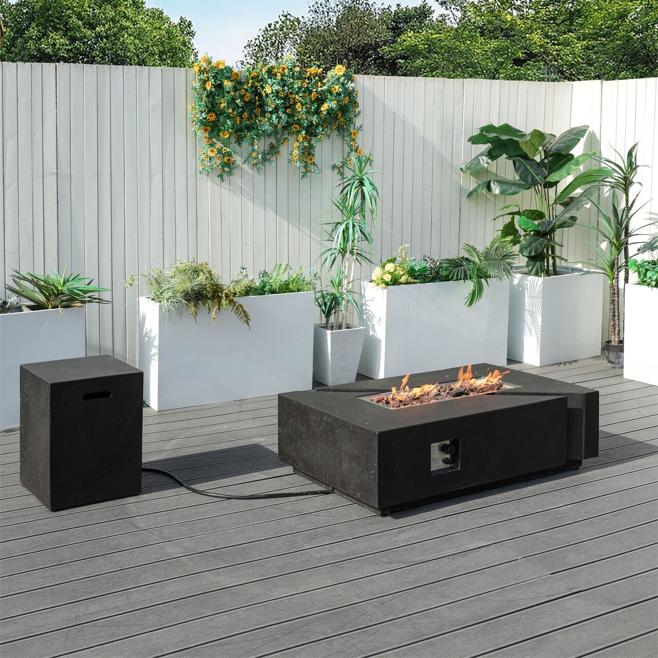 Direct Wicker A Set of Rectangular Cement Firepit Table with Gas Cylinder Cover PAG-24913