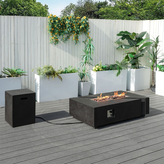 Direct Wicker A Set of Rectangular Cement Firepit Table with Gas Cylinder Cover PAG-24913
