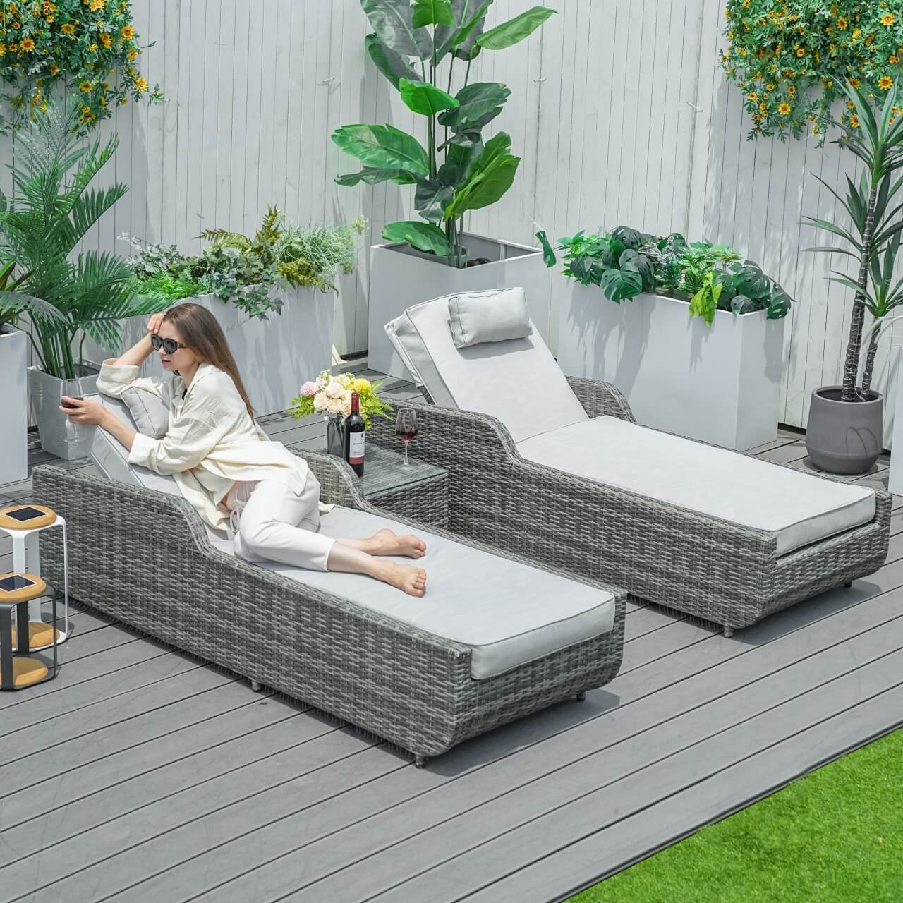 Utomhus Wicker Chaise Lounge (PAL-1127B) för Avkoppling