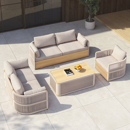 4 Delar Modern Aluminium & Rep Utomhus Svängsoffa Set Khaki