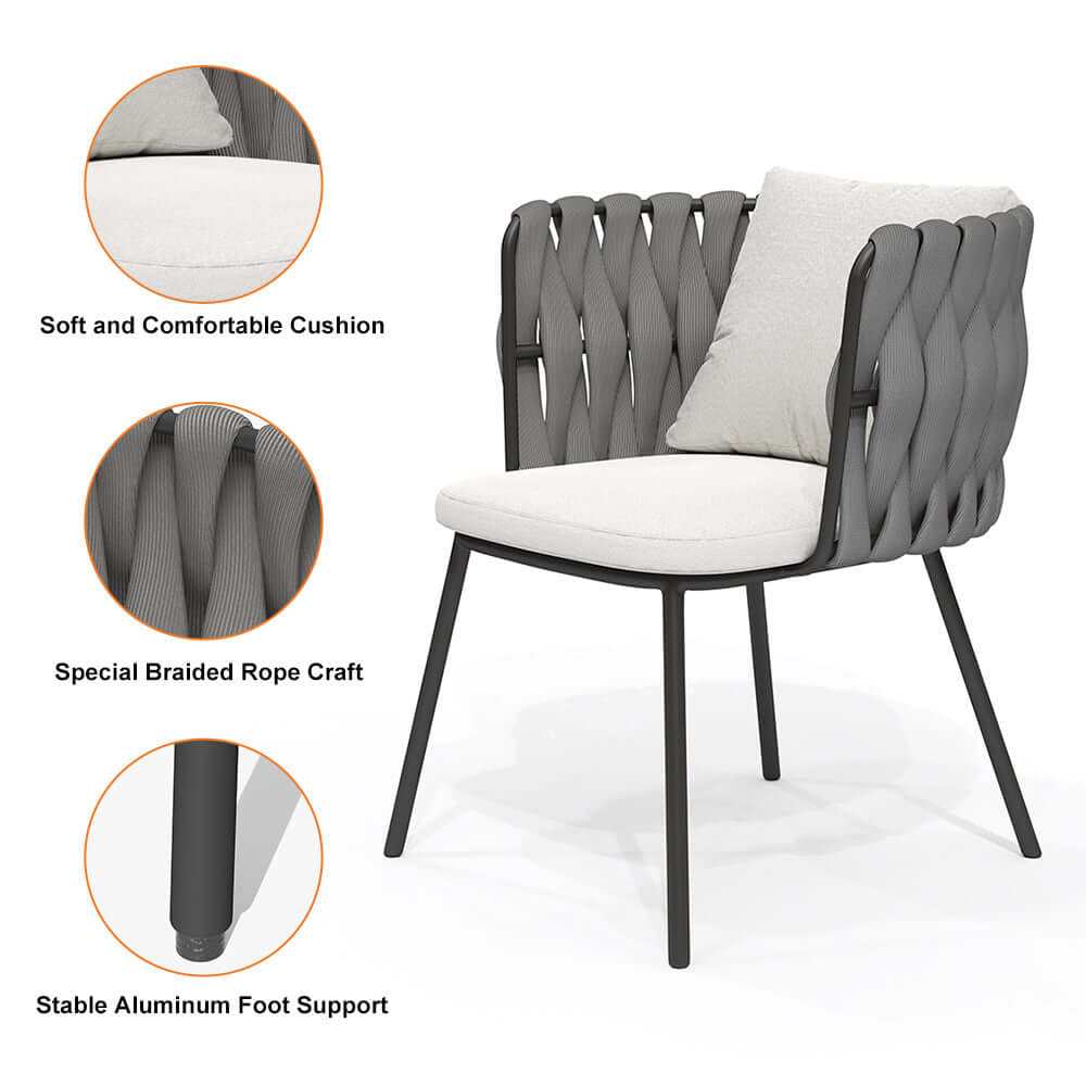 2 Delar Aluminium & Rep Utomhus Matstol Med Kudde I Kaffe