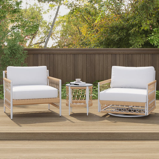 3 Pieces Aluminum svängsoffset med sidobord i khaki, perfekt för utomhusbruk och elegant design.