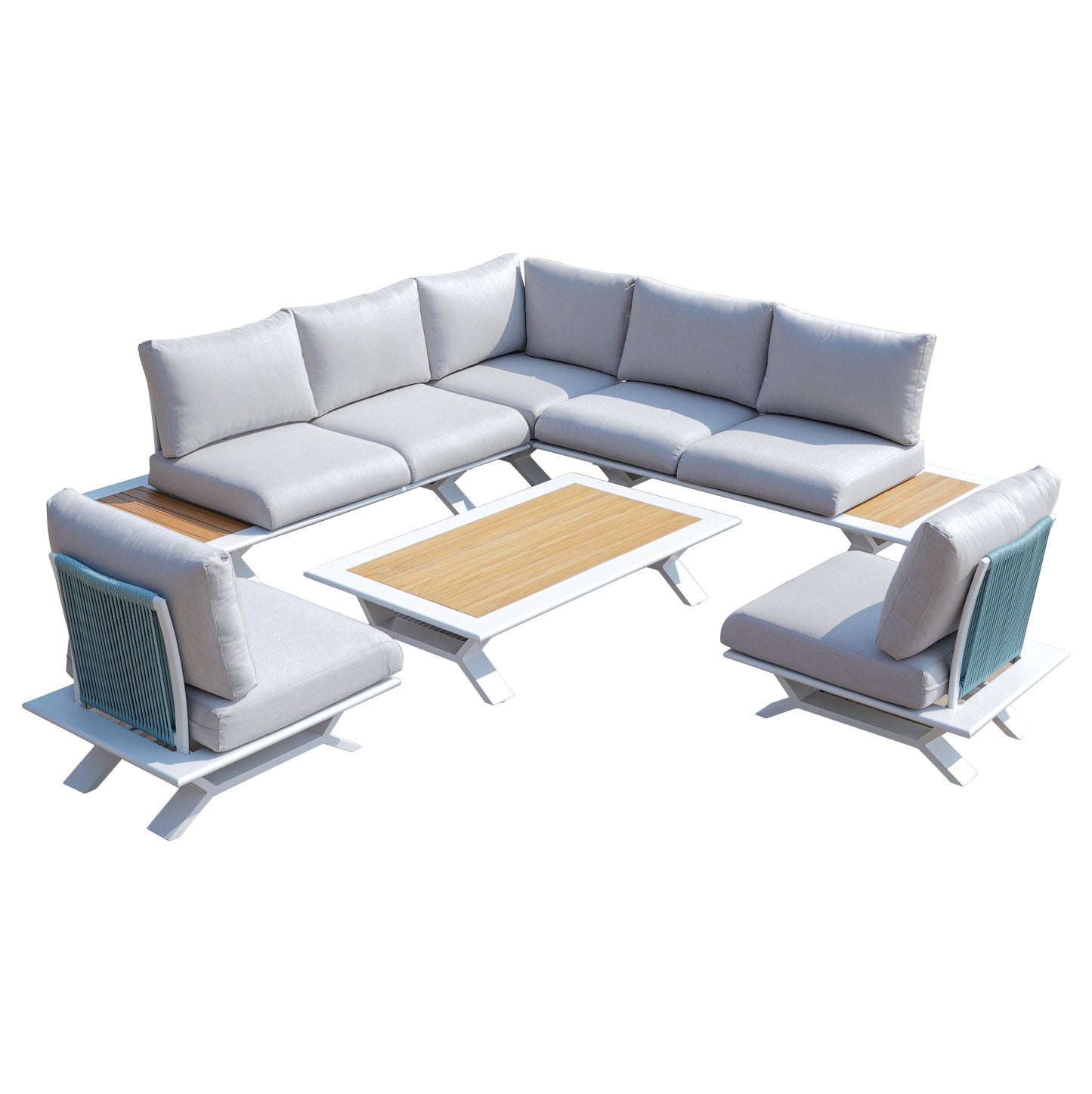 Direct Wicker Högkvalitativa Teak Handtag Aluminium Dew Pipe Sofa Set