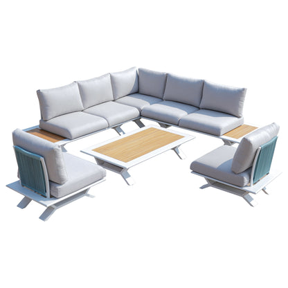 Direct Wicker Högkvalitativa Teak Handtag Aluminium Dew Pipe Sofa Set