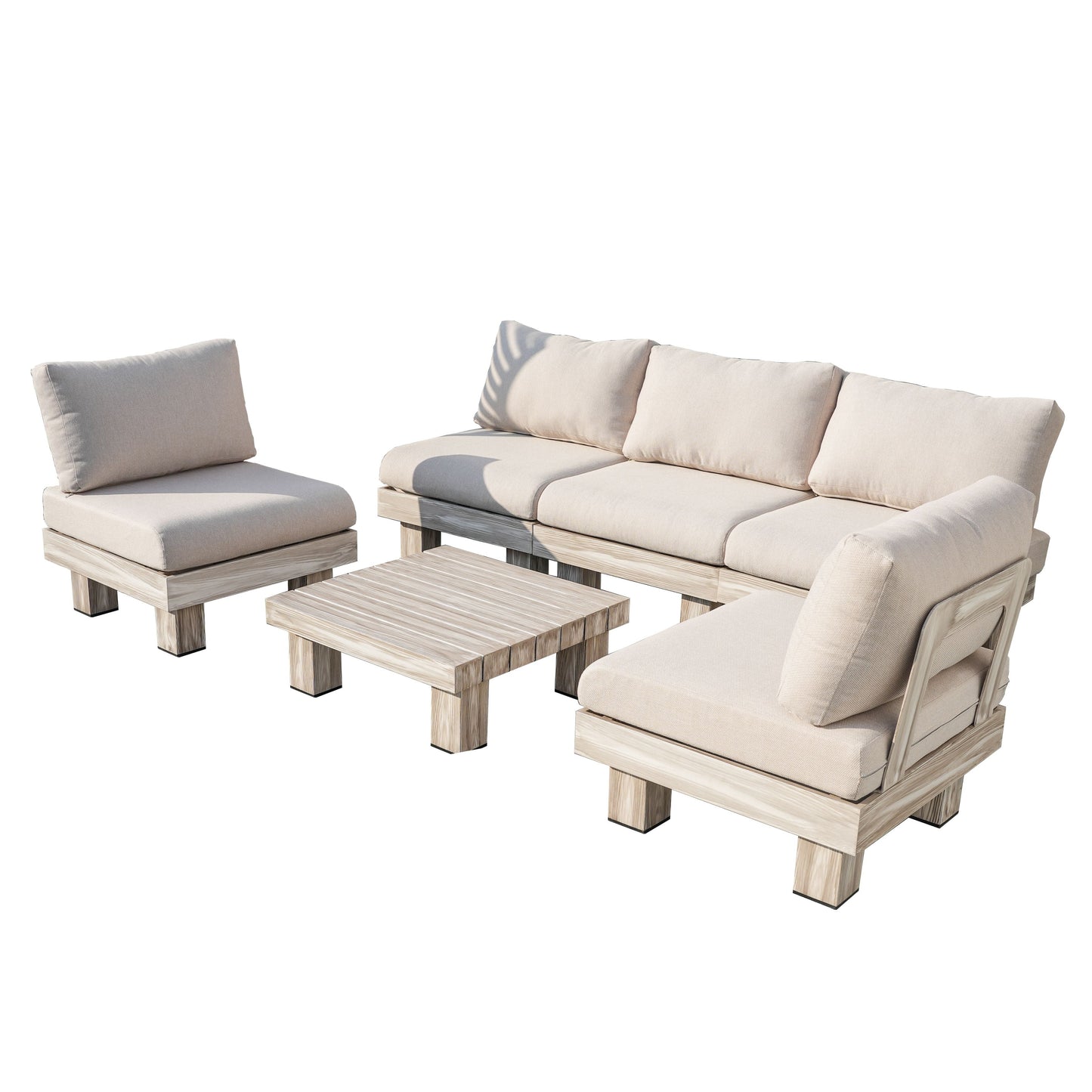 Direkt Wicker Minimalist Armlös Modulsoffa och Kafébord Set