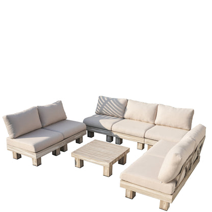 Direkt Wicker Minimalist Armlös Modulsoffa och Kafébord Set