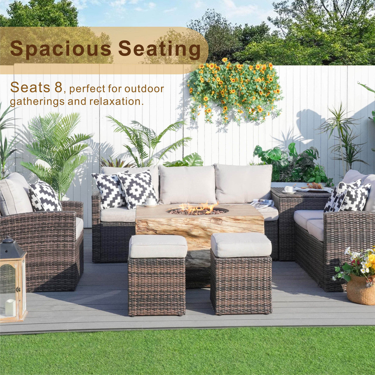 Direct Wicker Elegant Ute Soffgrupp Med Eldstad Bord