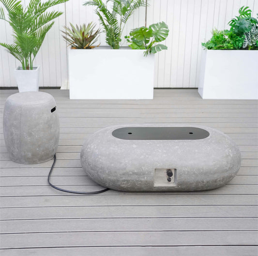 Direct Wicker Grey Oval Cement Firepit Table with Gas Cylinder Cover PAG-24912