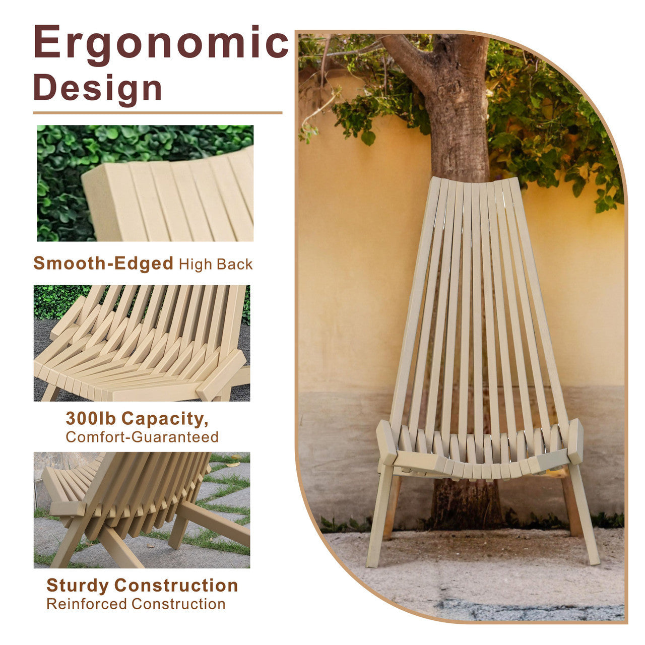 Direct Wicker Acacia folding chair Portable outdoor lounge chair