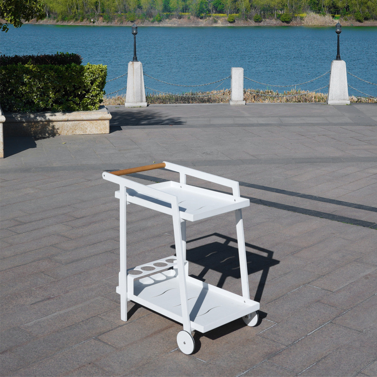 Direct Wicker All aluminum dew pipe with teak armrests dining car can hold wine barrels