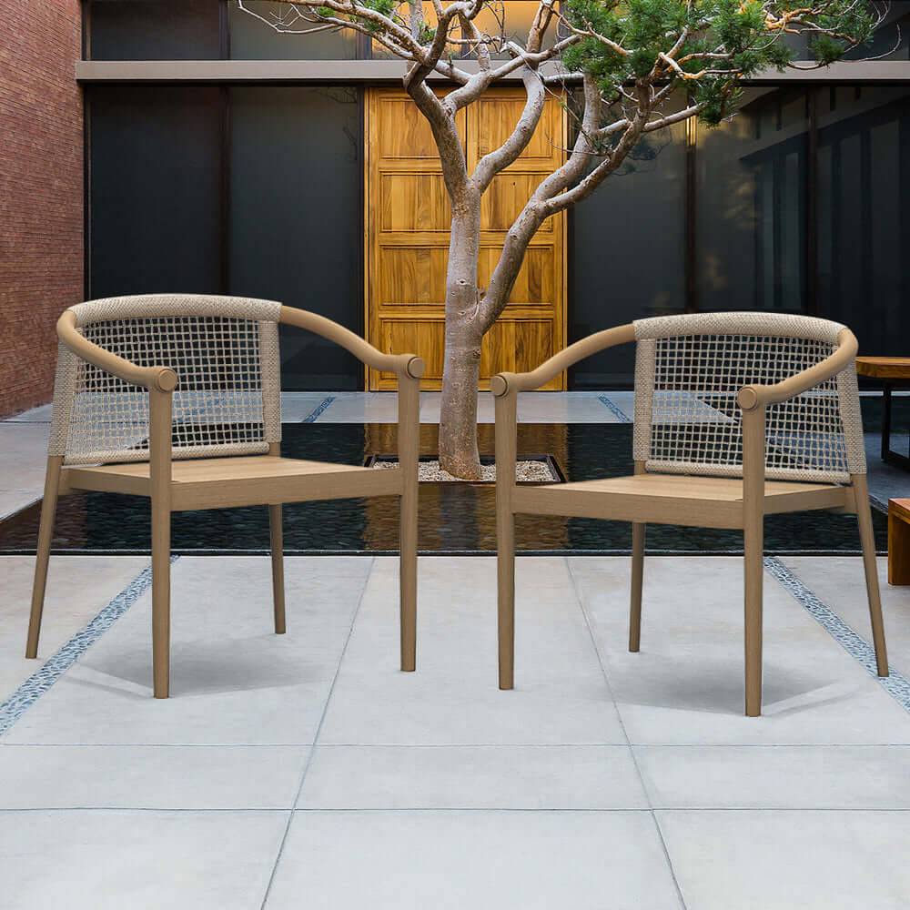 2 Bitars Modern Teakträ Utomhus Patiosittgrupp Natur Beige