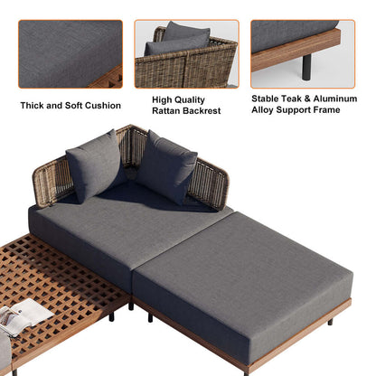 37,4 Tum Bred Modern Aluminium Och Rattan Utesoffa Med Kudde