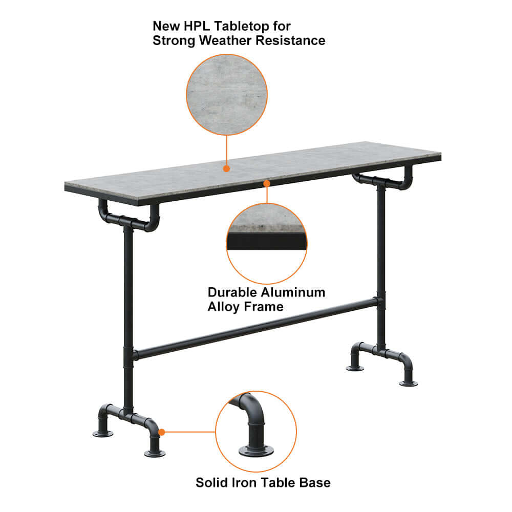 7 Delar Industriell Metall Utomhus Patio Bar Matset med Bord och Stolar