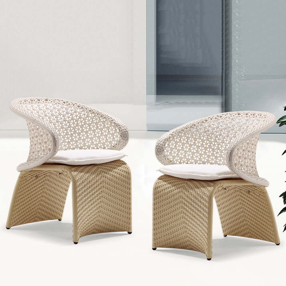 Aluminium och Rattan Utepatio Matstol i Vit och Khaki (Set om 2)