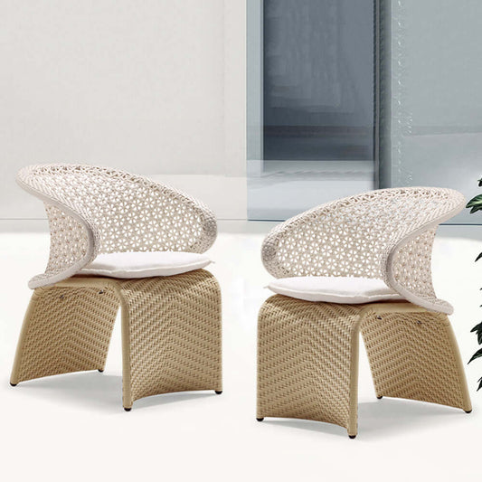 Aluminium och Rattan Utepatio Matstol i Vit och Khaki (Set om 2)
