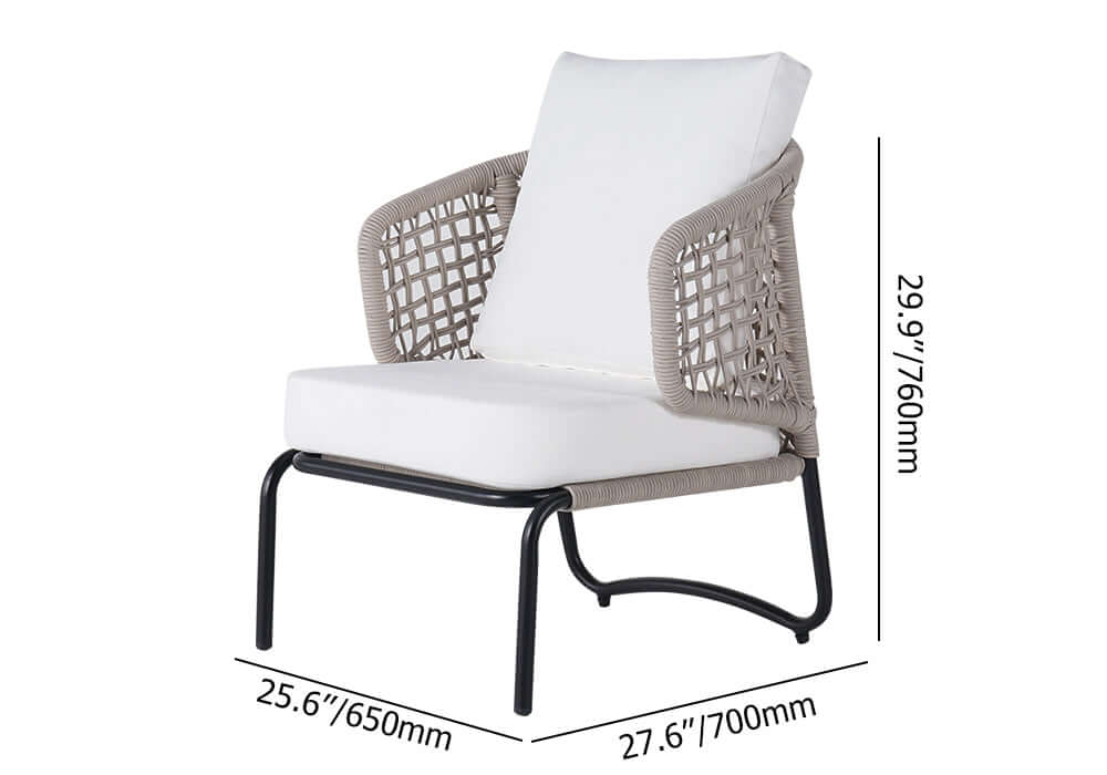Modernt aluminium & rep utomhus stolset med ottoman i vitt och svart
