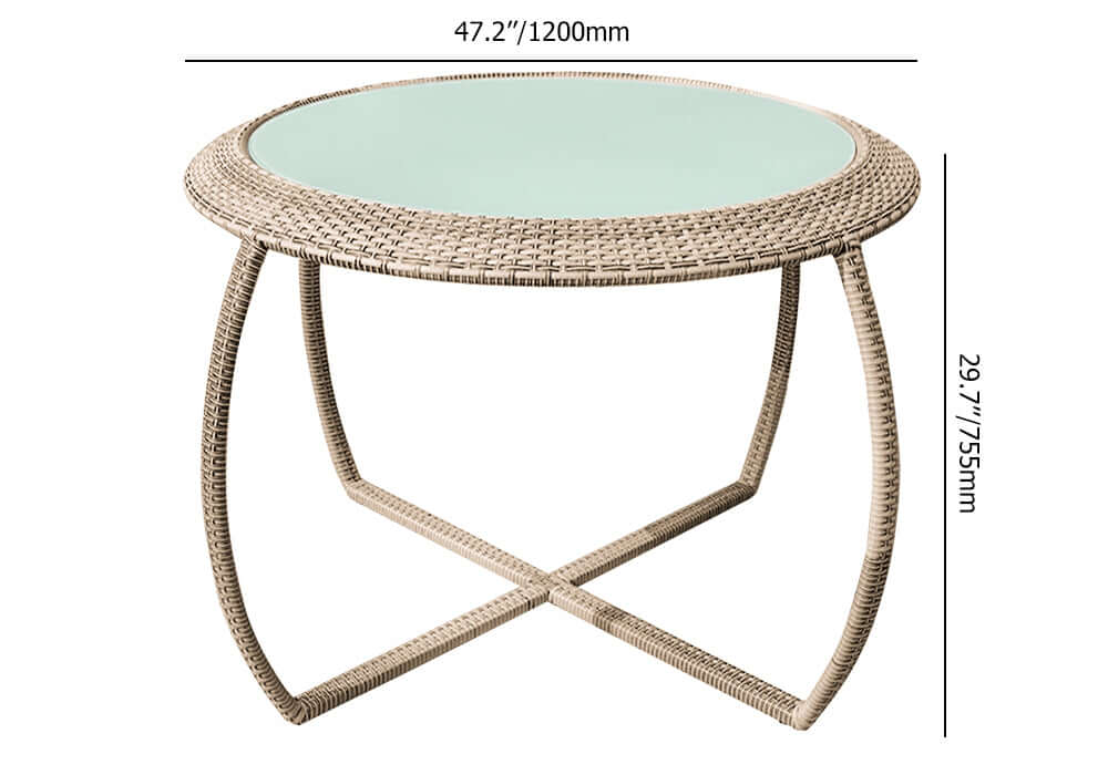 5 Delars Farmhouse Rattan Utomhus Matgrupp med Glasbord Grå