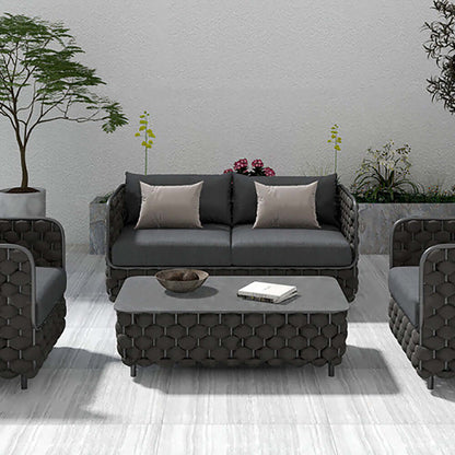 Bred Modern Aluminium & Rep Utomhus Loveseat Uteplats Soffa Med Kuddar I Svart