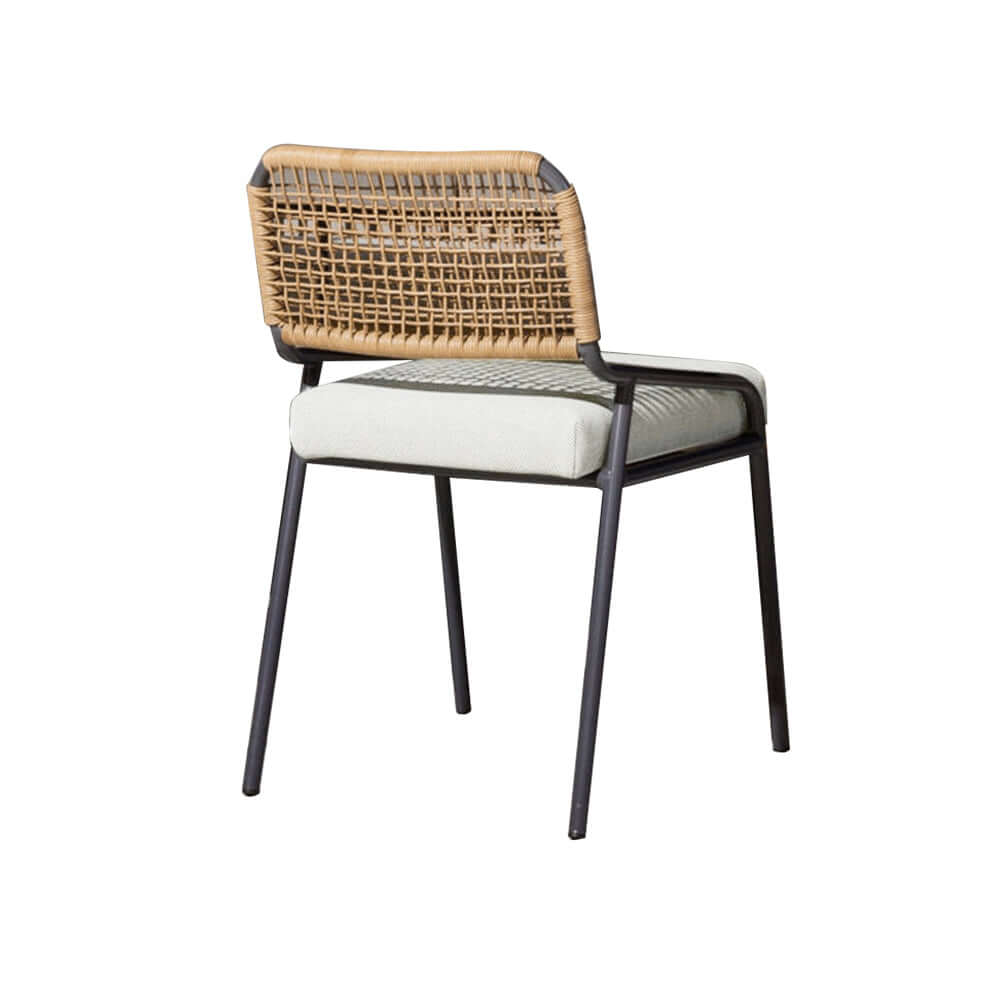 2 Delar Modern Aluminium & Rattan Ute Matstol Set Vit & Khaki