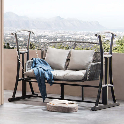 Rattan Vävd Utomhus Hängande Stolsoffa med Aluminiumram