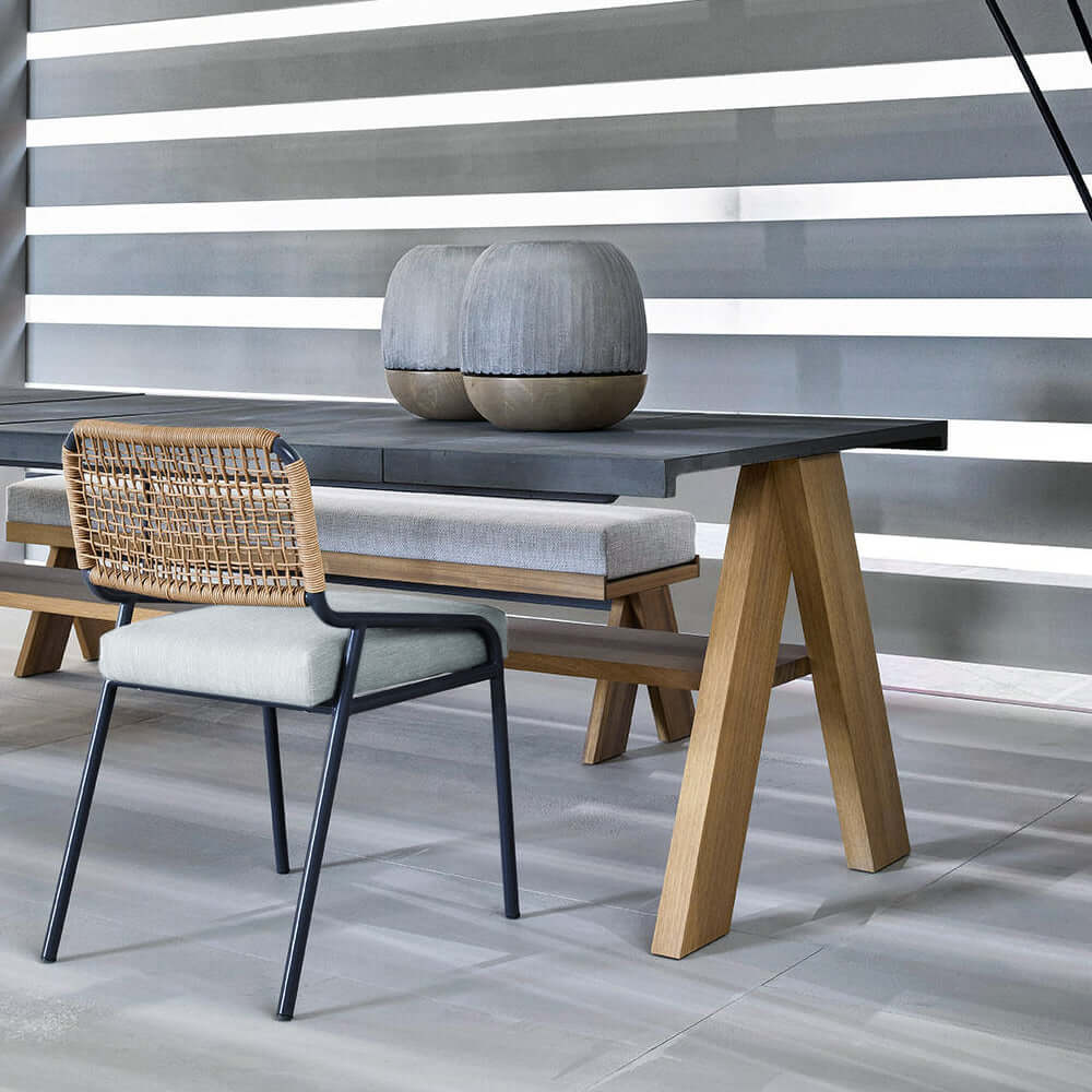 9 Delar Modern Utomhusmatgrupp med Marmor Top Aluminium Bord och Rattan Stolar