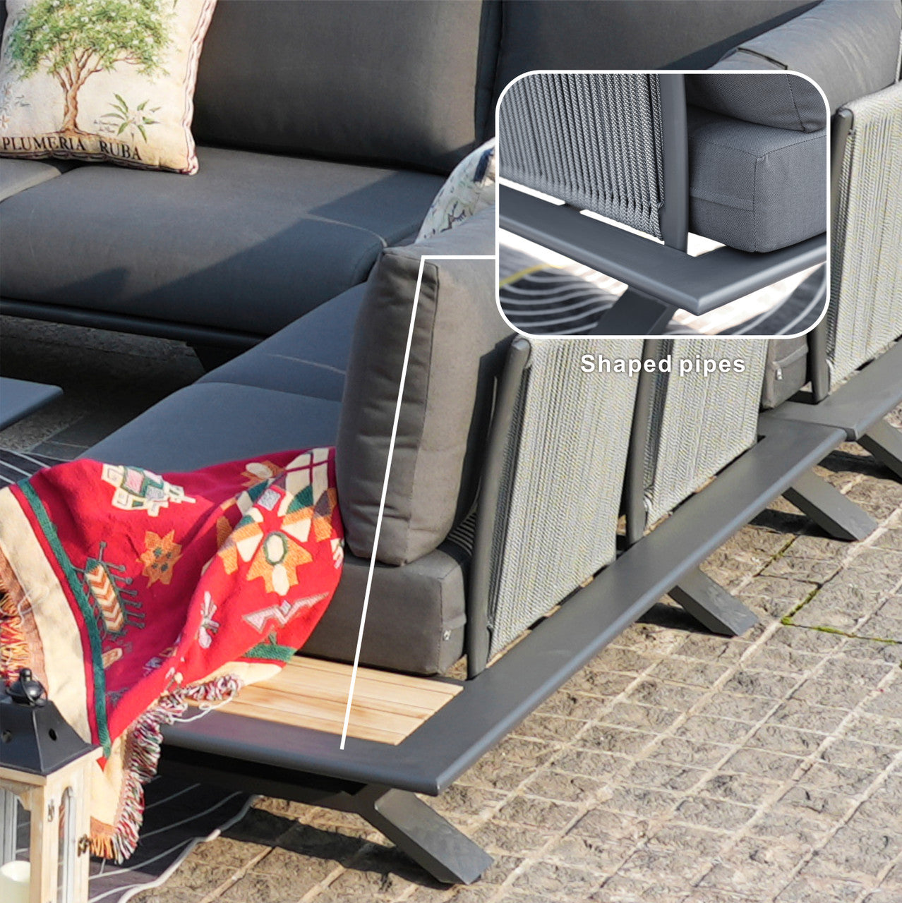 Direct Wicker Högkvalitativa Teak Handtag Aluminium Dew Pipe Sofa Set