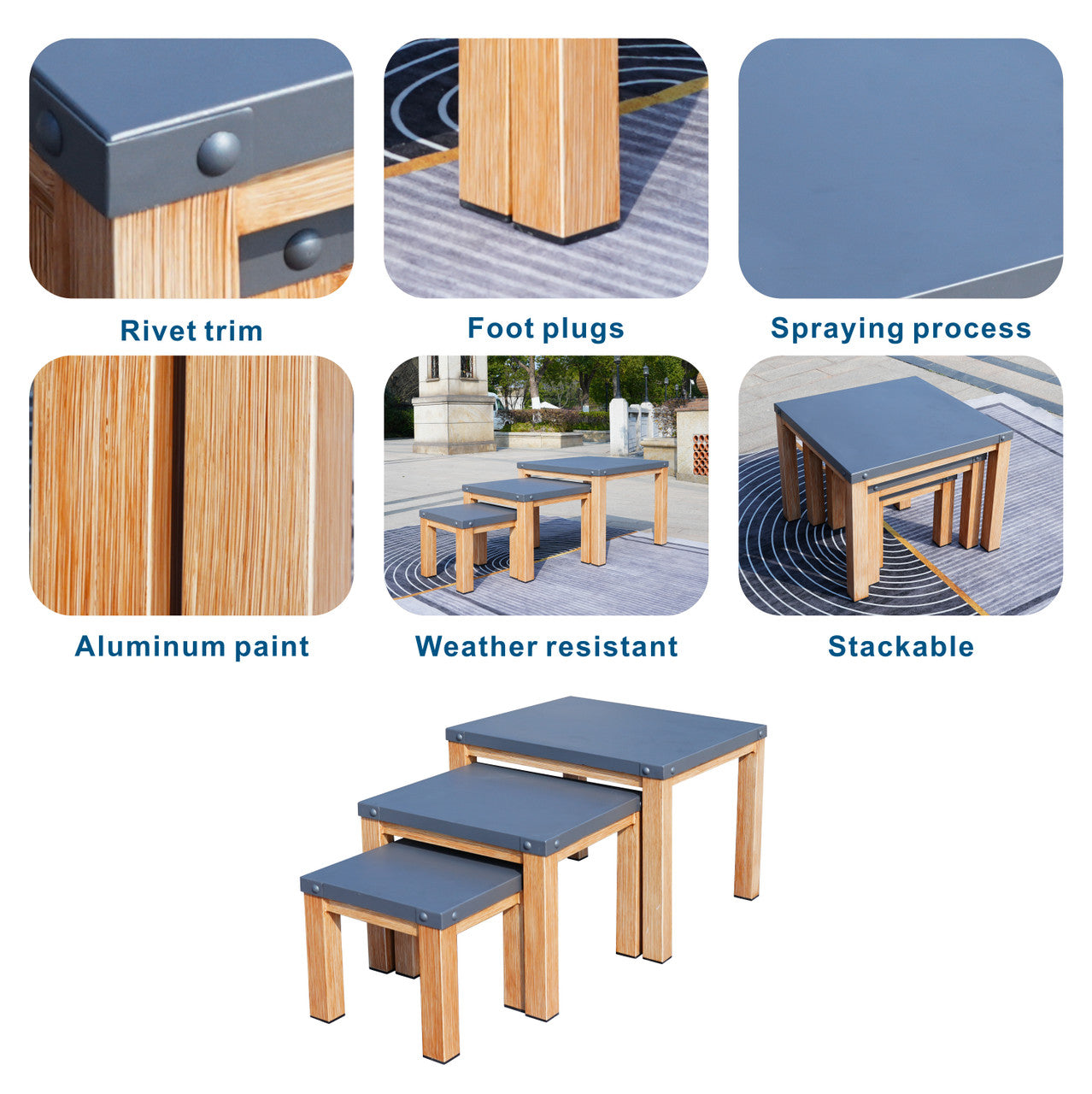 Direct Wicker All aluminum outdoor three-piece set can accommodate portable square table