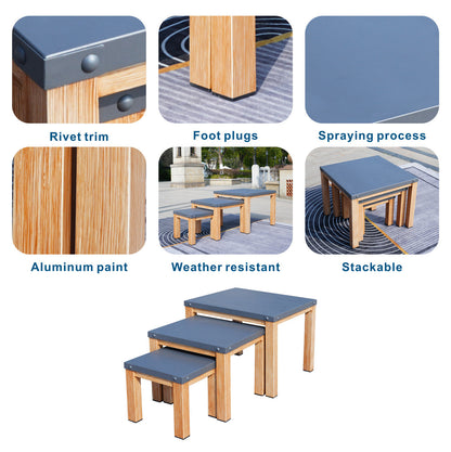 Direct Wicker All aluminum outdoor three-piece set can accommodate portable square table
