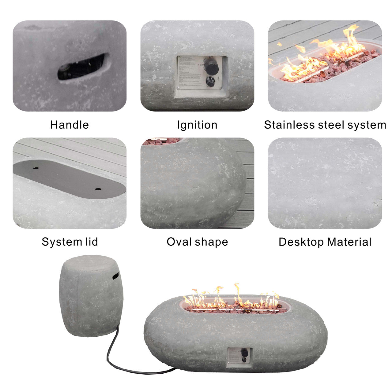 Direct Wicker Grey Oval Cement Firepit Table with Gas Cylinder Cover PAG-24912