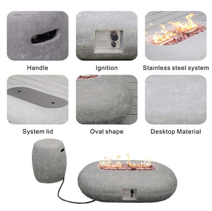 Direct Wicker Grey Oval Cement Firepit Table with Gas Cylinder Cover PAG-24912