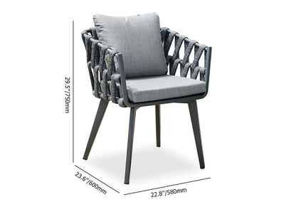 Aluminium- och Rattan Utomhus Patio Matstolsfåtölj Grå Set om 2