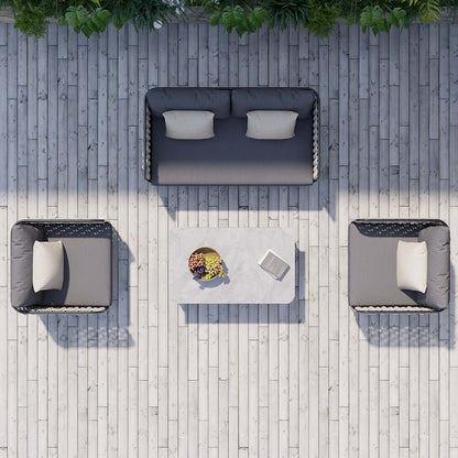 Aluminium & Rep Utomhus Loungegrupp Med Marmor Soffbord