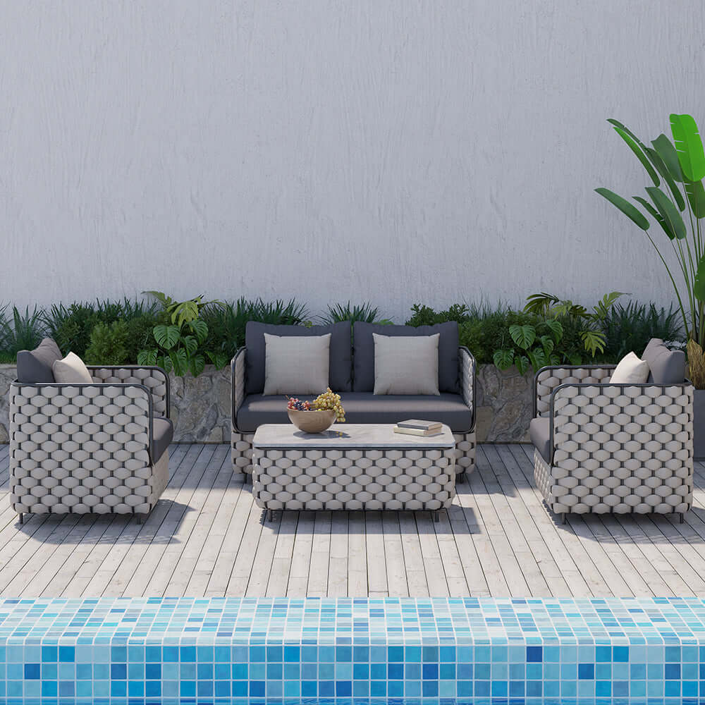 Aluminium & Rep Utomhus Loungegrupp Med Marmor Soffbord