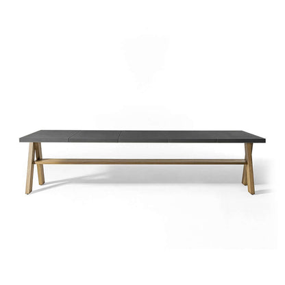 9 Delar Modern Utomhusmatgrupp med Marmor Top Aluminium Bord och Rattan Stolar