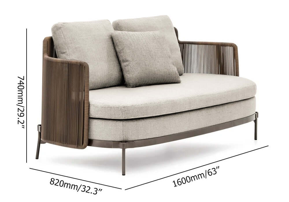 Rotting Patio Sofa 2Seater med fyrkantig kudde rygg