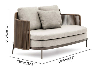 Rotting Patio Sofa 2Seater med fyrkantig kudde rygg
