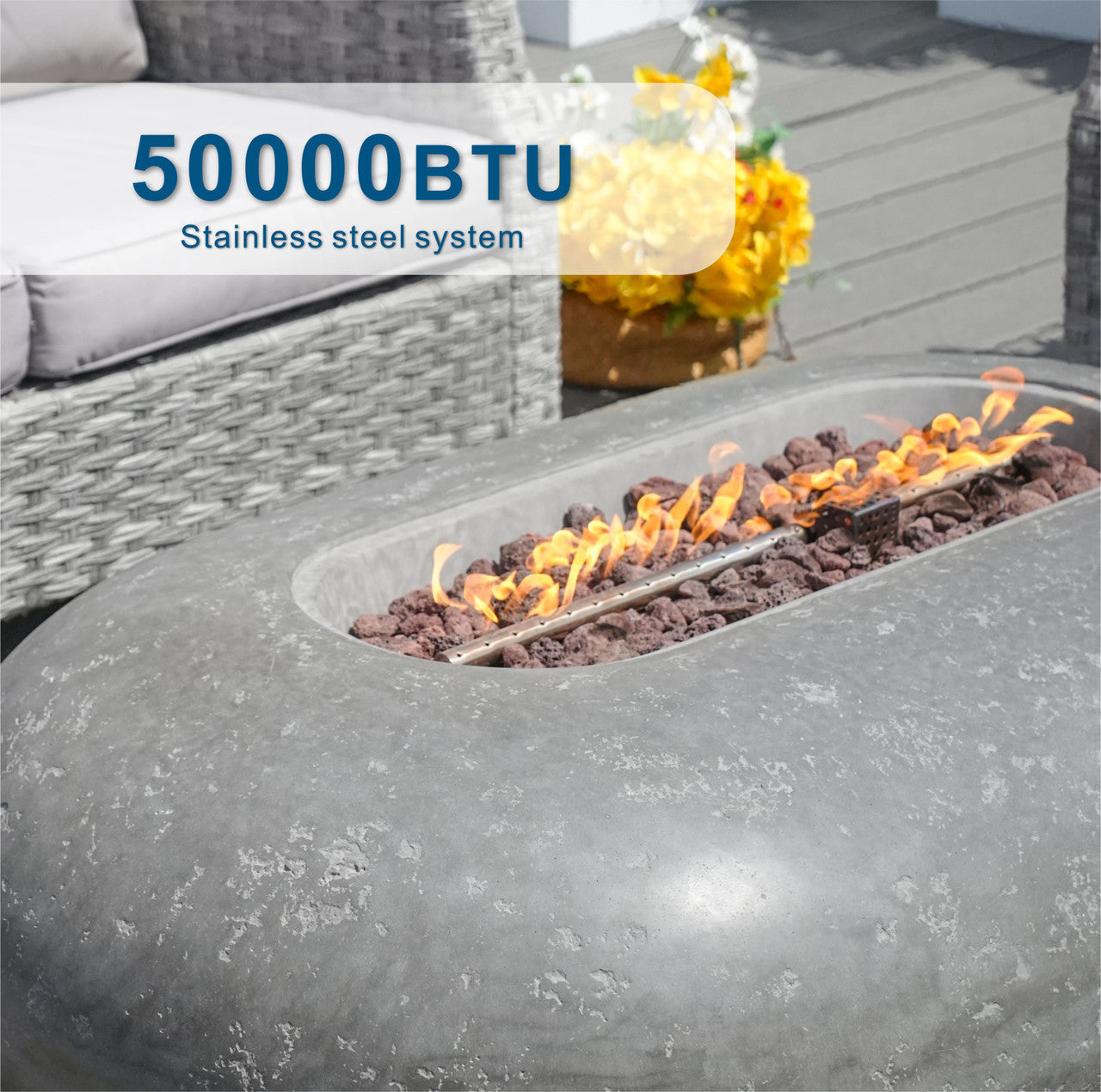 Direct Wicker Grey Oval Cement Firepit Table with Gas Cylinder Cover PAG-24912
