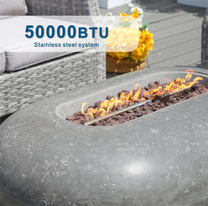 Direct Wicker Grey Oval Cement Firepit Table with Gas Cylinder Cover PAG-24912