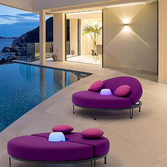 Rund Patio Daybed Utomhus Med Bluetooth Högtalare LED Kudde