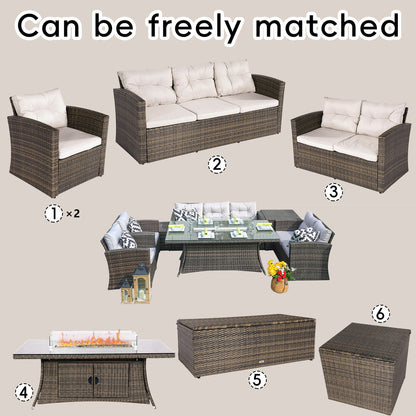 Savannah Sunset 6-Piece Ute Rattan Eldstad Set Med Soffor
