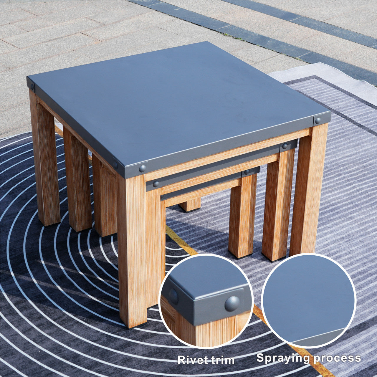 Direct Wicker All aluminum outdoor three-piece set can accommodate portable square table