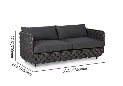 Bred Modern Aluminium & Rep Utomhus Loveseat Uteplats Soffa Med Kuddar I Svart