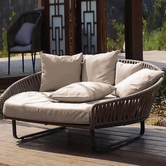 63 Tum Rattan Ute Dagbädd Med Khaki Kudde Aluminium Ram