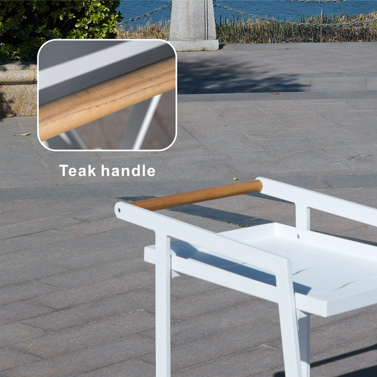 Direct Wicker All aluminum dew pipe with teak armrests dining car can hold wine barrels