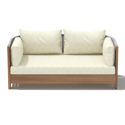 Utomhus Loungegrupp Med Runt Soffbord I Teak Och Repstol