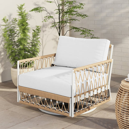 3 Pieces Aluminum svängsoffset med sidobord i khaki, perfekt för utomhusbruk och elegant design.