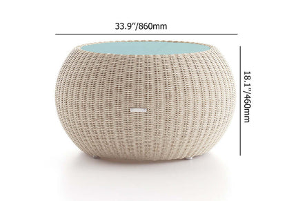 4 Delar Aluminium & Rattan Utomhussoffset med Glasbord i Vitt