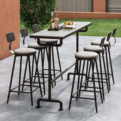 7 Delar Industriell Metall Utomhus Patio Bar Matset med Bord och Stolar