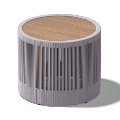Utomhus Loungegrupp Med Runt Soffbord I Teak Och Repstol
