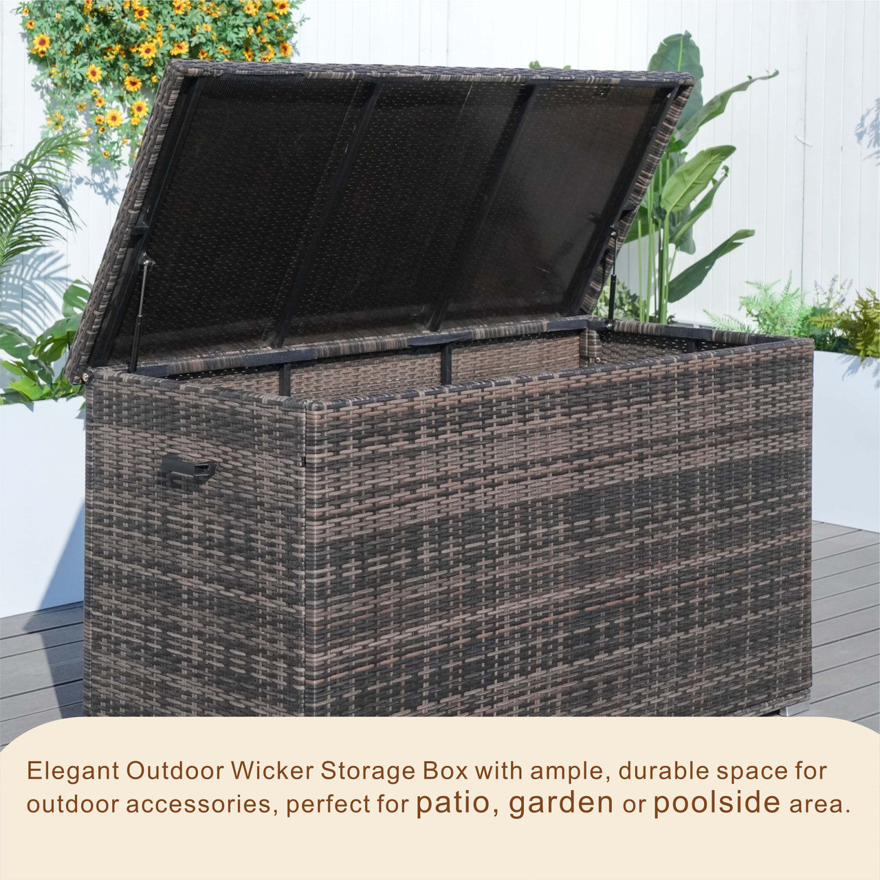 Direct Wicker Durable Iron-Framed Wicker Storage Box with Waterproof Liner